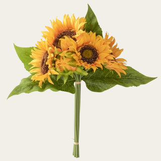 14-inch yellow artificial sunflower bundle of 6 stems for spring, summer and fall, ideal with green branches in petite, narrow-neck and everyday vases.