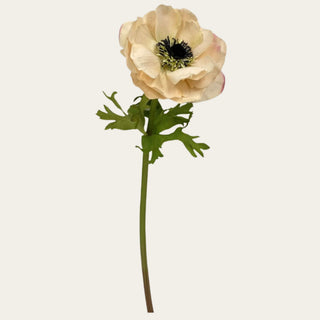 17.5 inch artificial light peach Real Touch anemone stem with lifelike petals and dramatic center for luxury floral arrangements.