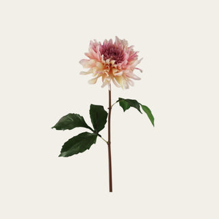 Single 19.5-inch Ombre Pink True Bloom Real Touch dahlia stem with layered blush and cream petals, realistic foliage, and flexible wired stem for romantic floral arrangements year-round.
