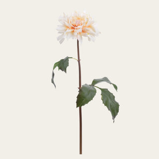 Light Peach True Bloom Real Touch Dahlia Stem with layered petals and soft peach coloring that works beautifully year-round; pairs especially well with white peonies, Peach Bellini roses, hydrangeas, and eucalyptus because the warm peach tones add softness, movement, and natural dimension to floral arrangements.
