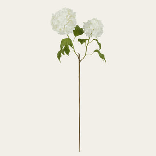 Single 21.5-inch white snowball flower stem with rounded faux bloom clusters, green leaves, and flexible wired stem for full floral arrangements and year-round styling.