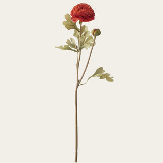21-inch dark orange artificial ranunculus stem for spring, summer and fall, pairing with peach anemones, olive greenery and petite or narrow-neck vases.
