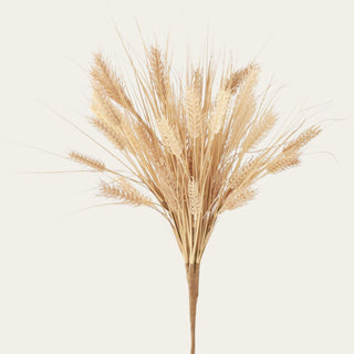 Full view of a 24 inch cream and tan faux wheat bush featuring realistic wheat heads, natural grasses, and a gathered wired stem for fall floral arrangements.