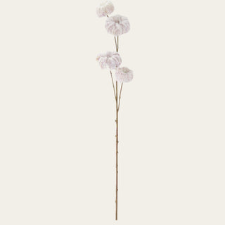 Full view of a 25 inch creamy purple faux clematis stem featuring soft flocked blooms, natural branching, and a wired flexible stem for year-round floral arrangements.
