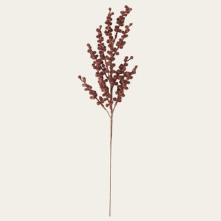 Full 28-inch Brown Flocked Berry Stem for fall and winter arrangements, pairing with cream stock, brown orchids, burgundy maple and black Norfolk in narrow-neck, everyday or statement vases.