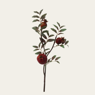 28 inch artificial burgundy faux dried pomegranate branch with realistic fruit and natural branching for luxury seasonal floral arrangements.