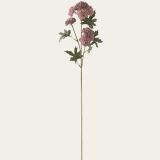 Full view of a 28 inch dusty mauve faux sedum stem featuring rounded clustered blooms, realistic green foliage, and a wired flexible stem for year-round floral arrangements.