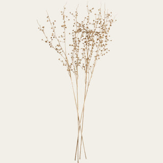 Group of artificial 31 inch Gilded Baby's Breath Stems in a champagne gold finish, ideal for adding movement and texture to faux floral arrangements.