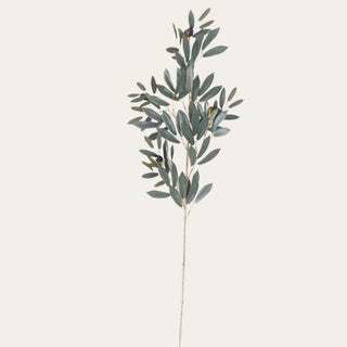 35 inch artificial Green Olive Leaf Spray featuring realistic olive leaves, olives, and wired branching for year-round floral arrangements.