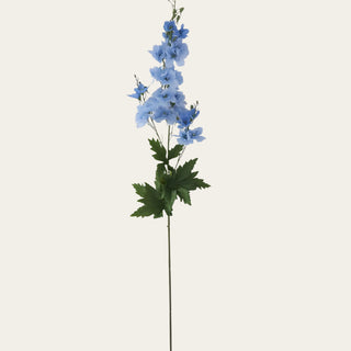 Single 36-inch Blue True Bloom Real Touch delphinium stem with layered dusty blue blooms, lifelike foliage, and flexible wired stem for airy floral arrangements and year-round garden-inspired styling.