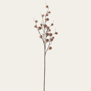 37 inch artificial brown sycamore fruit ball branch with realistic faux botanical texture and natural branching for luxury fall and winter floral arrangements.