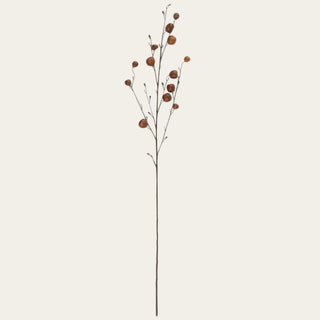 Full view of a 41 inch brown faux pod stem featuring naturally spaced seed pods, slender wired branches, and botanical detailing for fall and winter floral arrangements.