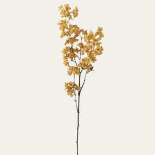 42-inch yellow and orange artificial cherry blossom branch for late summer and fall, pairing with burgundy allium, plum foliage and statement or wide-mouth vases.