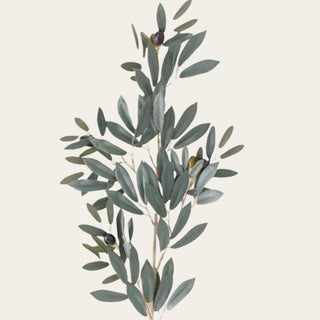 Close-up of an artificial Green Olive Leaf Spray highlighting realistic olive leaves, botanical texture, and lifelike olive details.