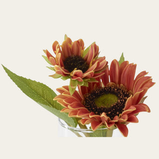 Close-up of an artificial Orange Real Touch Mini Sunflower premade arrangement highlighting realistic petals, textured centers, and seasonal color.