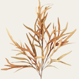 Close-up of an artificial orange and tan seeded EVA leaf stem featuring realistic faux foliage, delicate seeded details, and natural autumn texture for designer floral styling.