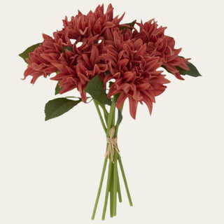 12 inch artificial Real Touch dark orange dahlia bundle featuring six realistic faux blooms with layered petals for petite vases and year-round floral arrangements.