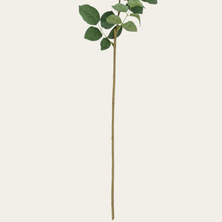 Detailed view of the black Duchess rose faux stem and green foliage, showing the wired construction and shapeable stem used for controlled placement in arrangements.