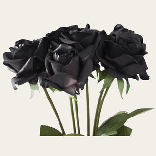 Close-up of Black True Bloom Real Touch roses showcasing layered soft-touch petals, realistic bloom construction, and natural petal shaping for luxury floral arrangements.