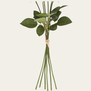 Close-up of the Black True Bloom Real Touch rose bundle showing realistic green foliage, flexible wired stems, and lifelike stem construction beneath the black rose blooms.