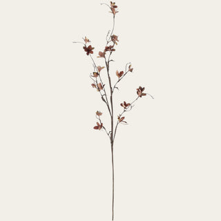 40 inch burgundy brown faux magnolia blossom spray with delicate blossoms, realistic branching, and flexible wired stems for late summer, fall, winter, and holiday floral arrangements.