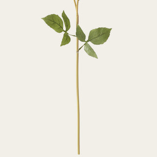 Detailed view of the burgundy dahlia faux stem and green leaves, showing the wired construction and shapeable stem used for controlled placement in arrangements.
