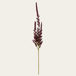 Full-length 37-inch burgundy faux amaranthus stem with multiple textured plumes and a wired, flexible stem.