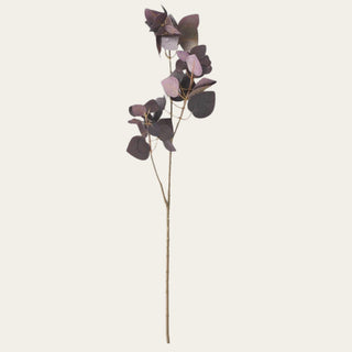 36 inch burgundy flat leaf eucalyptus stem featuring rounded faux leaves, flexible wired branches, and realistic seasonal foliage for statement vases and layered floral arrangements.