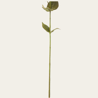 Close-up of the Burgundy Real Touch bellflower stem showing realistic green foliage, flexible wired stem construction, and natural botanical detailing designed for shaping floral arrangements.