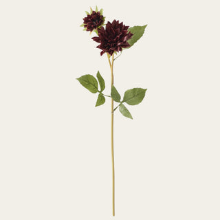 24-inch Burgundy Real Touch Dahlia Bud & Bloom Stem for fall, winter, and holiday arrangements. Pairs with dusty pink roses, champagne eucalyptus, and olive greenery in narrow-neck, standard, everyday, or statement vases.