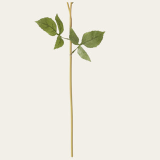 Detail of the 24-inch Burgundy Real Touch Dahlia Stem showing its slender green wired stalk, branching flower stems, natural-looking joints, and textured faux leaves. Flexible and shapeable for adjusting bloom placement in seasonal floral arrangements.