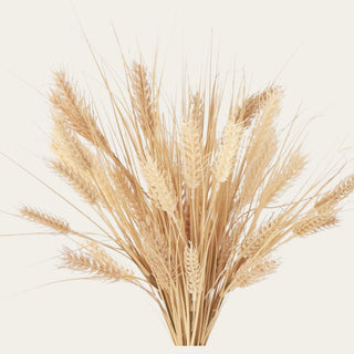 Close-up of the cream and tan faux wheat bush highlighting realistic wheat heads, layered grasses, and harvest-inspired texture for seasonal floral arrangements.
