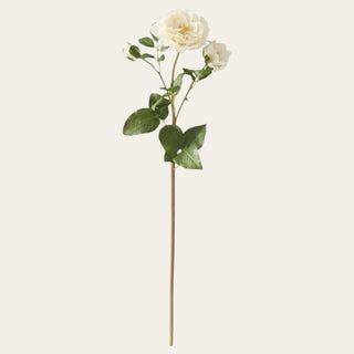 Cream True Bloom Real Touch Distant Drum rose stem shown in full view with cream petals, realistic leaves, and a wired shapeable stem for everyday, narrow-neck, standard, and statement vase arrangements.