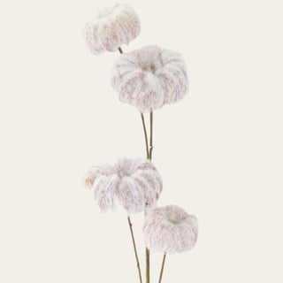 Close-up of creamy purple faux clematis blooms highlighting the soft flocked texture, delicate lavender undertones, and realistic botanical detailing for floral arrangements.