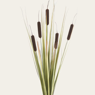 Close-up of the dark brown faux traditional five-head cocktail stem showing the reed-like heads, slim grass blades, and wired PE and iron construction that gives the stem its natural texture and movement.