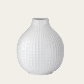 Large Glossy White Woven Ceramic Vase with raised textured finish and 3 inch opening, designed for everyday faux floral arrangements with hydrangeas, roses, tulips, greenery, branches, and all-season stems