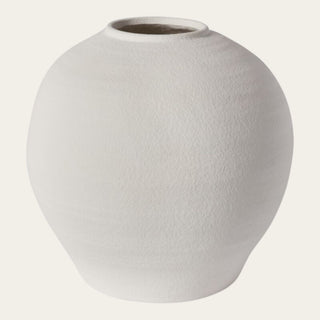 Large White Konos Vase with a rounded concrete form, soft white textured finish, and wide vessel opening, shown as a product image for statement faux floral arrangements, branch styling, and large-scale tabletop displays.