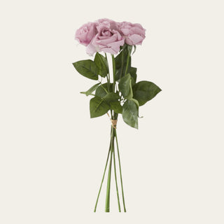 17-inch Light Purple True Bloom Real Touch Rose 6 Stem Bundle with soft lavender blooms, realistic foliage, and flexible wired stems for romantic year-round floral arrangements that pair beautifully with blush, cream, greenery, and seasonal florals throughout spring, summer, and holiday styling.