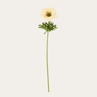 Single light yellow real touch buttercup stem with soft blush-edged petals and green stem