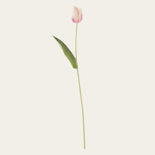 Mauve True Bloom real touch tulip stem with soft muted pink petals, lifelike green leaves, and a flexible stem