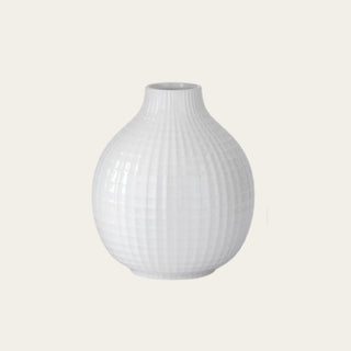 Medium Glossy White Woven Ceramic Vase with raised woven texture and 2.5 inch opening, ideal for everyday faux floral styling with tulips, roses, greenery, hydrangeas, and seasonal arrangements.