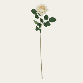 Pale yellow True Bloom Real Touch Duchess Rose Stem with layered garden rose petals and realistic foliage; pairs beautifully with white peonies, peach anemones, hydrangeas, and eucalyptus because the soft yellow coloring brightens arrangements while maintaining a sophisticated, balanced look across every season including holiday styling.