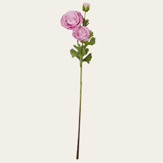 Pink True Bloom Real Touch triple bloom ranunculus stem with layered blush petals, natural faux foliage, and flexible wired stem for romantic year-round faux floral arrangements