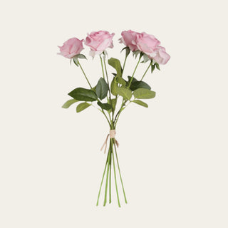 17-inch Pink True Bloom Real Touch Rose 6 Stem Bundle with layered soft pink blooms, realistic foliage, and flexible wired stems for romantic year-round floral arrangements.