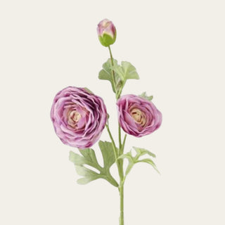 Close-up detail of Purple True Bloom Real Touch triple bloom ranunculus petals showing layered texture, tonal variation, and realistic bloom shaping for elevated floral styling and romantic seasonal arrangements.