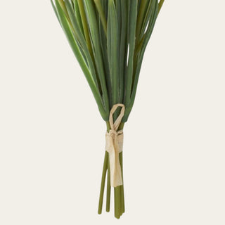 Detailed view of the Purple Real Touch Grape Hyacinth Bundle showing slim green leaves, flexible stems, and the tied bundle construction for petite vase styling.