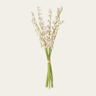 Pink real touch lily of the valley 9-stem bundle with petite bell-shaped blooms and flexible green faux stems