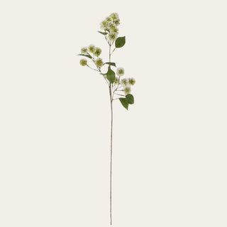 29-inch Real Touch White and Green Globe Amaranth stem with soft textured bloom clusters, green filler detail, and flexible movement for floral arrangements that pair beautifully with roses, ranunculus, bougainvillea, snowball flowers, and seasonal stems year-round.