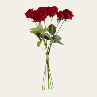 17-inch Red True Bloom Real Touch Rose 6 Stem Bundle with layered red blooms, realistic foliage, and flexible wired stems for romantic year-round floral arrangements that work especially beautifully during the holiday season because rich red roses pair naturally with winter greenery, gold accents, cream florals, and deeper seasonal palettes.