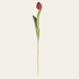 Full-length 26.75-inch red True Bloom Real Touch tulip stem with green leaves and a wired shapeable stem.